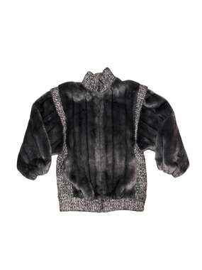 Vintage 80s Grandella Styled by Sportowne Faux Mink and Knit Bomber Jacket